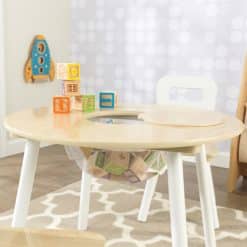 Kidkraft Round Storage Table 2 Chair Set - Natural & White.4
