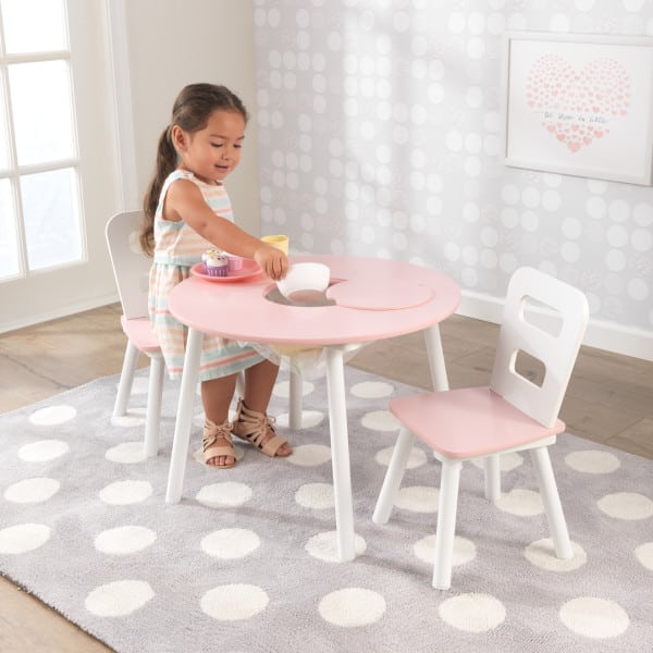 Kidkraft Round Table and 2 Chairs Set - Pink and White2