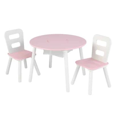 Kidkraft Round Table and 2 Chairs Set - Pink and White3