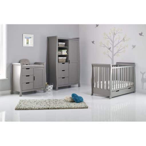 Obaby Stamford Collection Mini Sleigh Cot Bed Nursery Room Set Builder - Taupe Grey