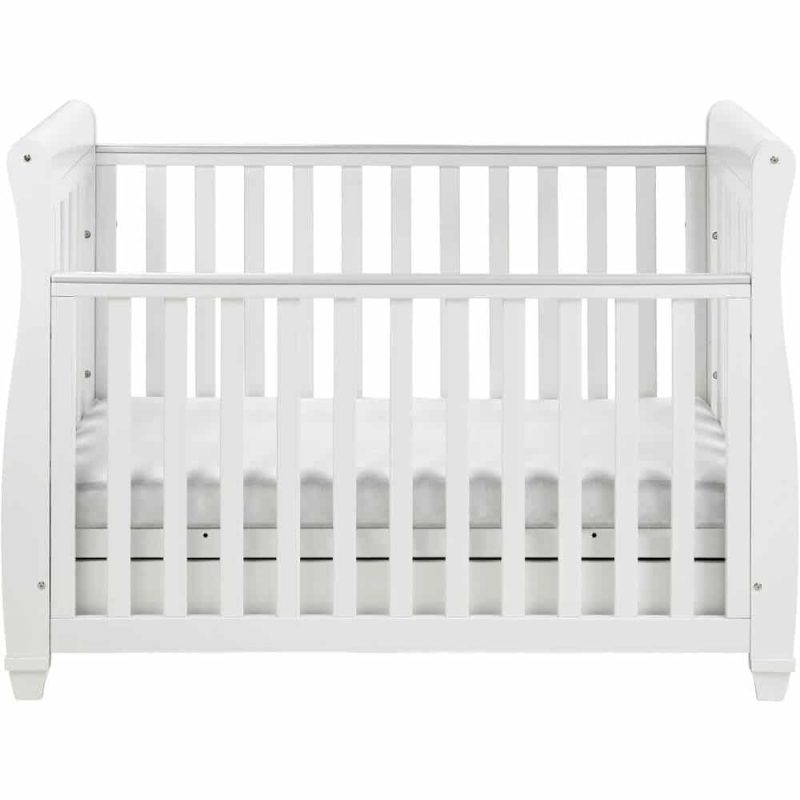 babymore dropside cot bed eva in white front on