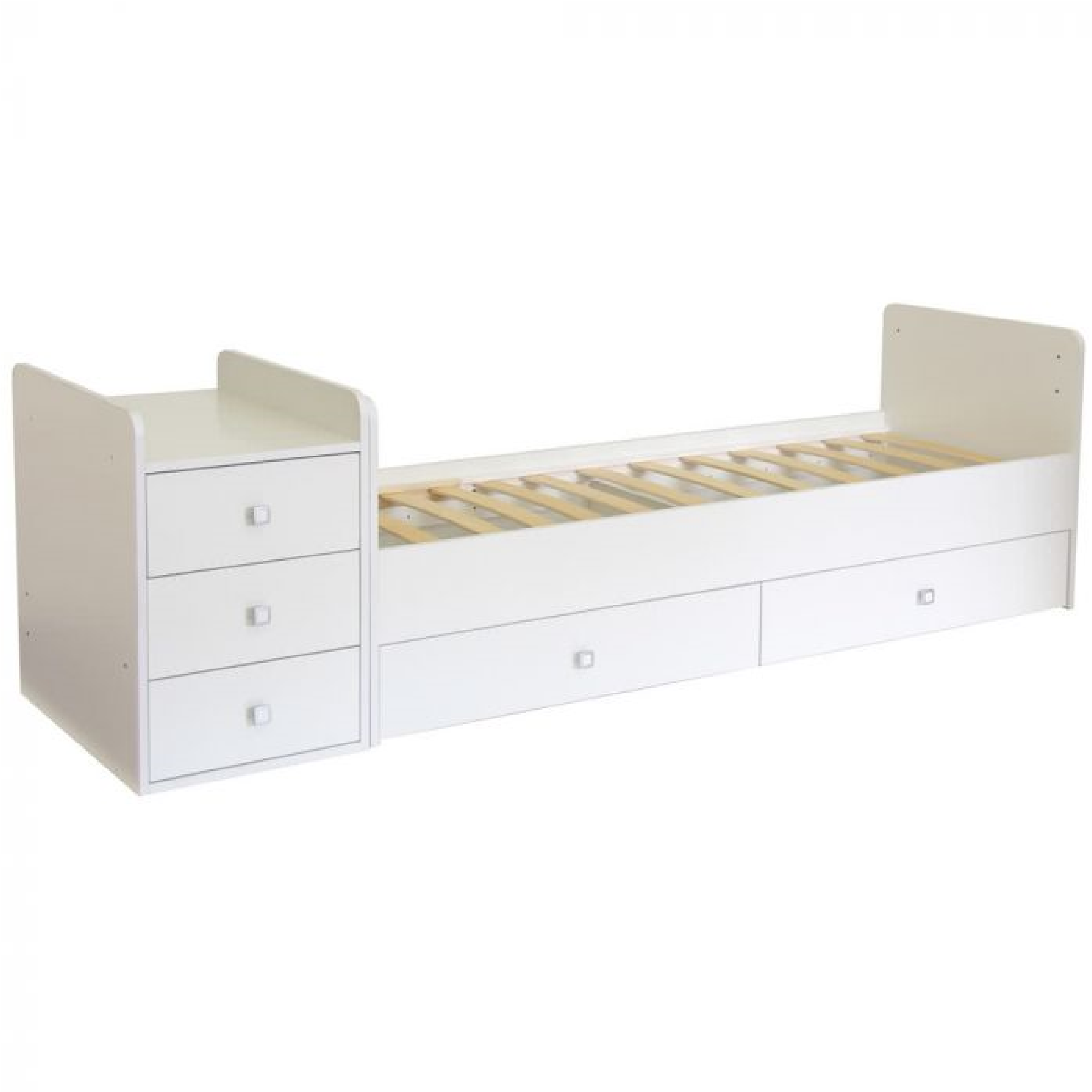 White Kidsaw Cot Bed Simple 1100 with Drawer Unit