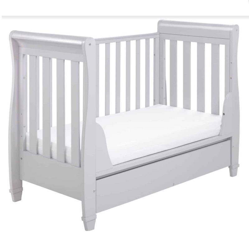 Babymore Eva Dropside Sleigh Cot Bed and Mattress Set - Grey