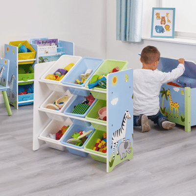 Liberty House Toys Safari Storage Shelf with Plastic Storage Boxes