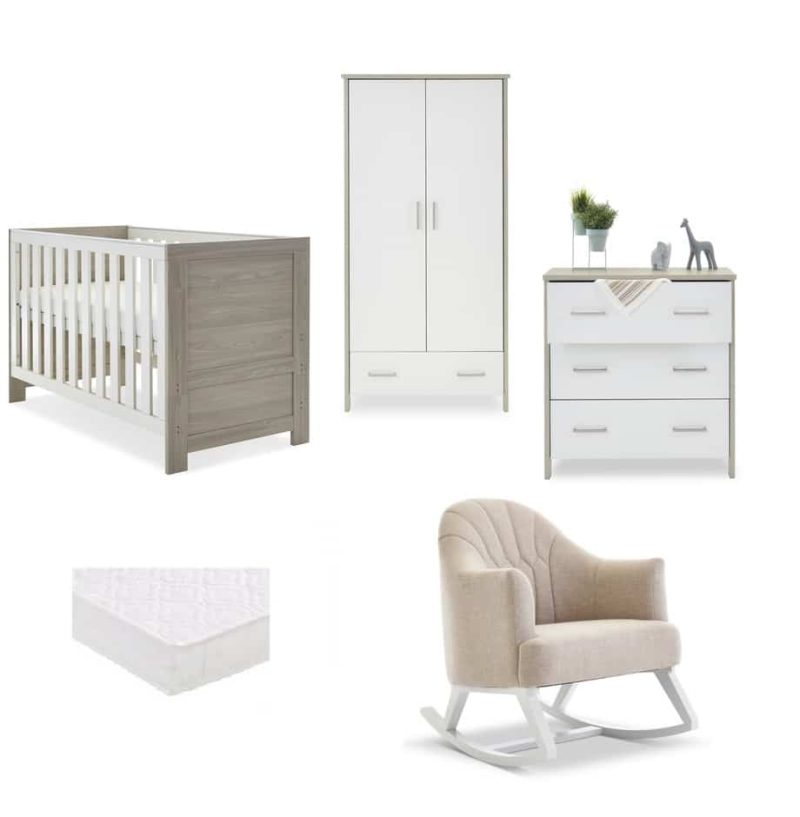obaby nika nursery room set rocking chair bundle grey wash white