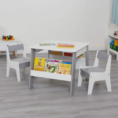 Liberty House Toys Grey and White Bookshelf Table and Chair Set