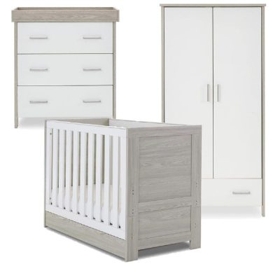 Obaby Nika Mini 4 Piece Nursery Room Set/Under Drawer - Grey Wash/White