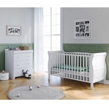 The Lydford Sleigh Cot Bed 2 Piece Nursery Room Set White