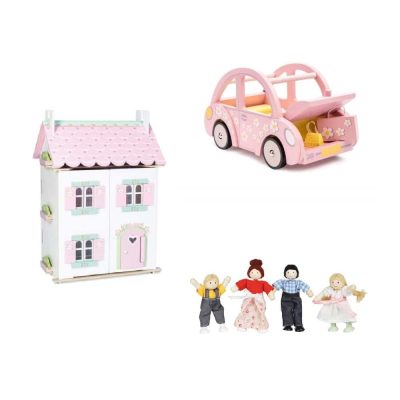 Le Toy Van Sweetheart Cottage Dolls House with Furniture, Dolls and Ca