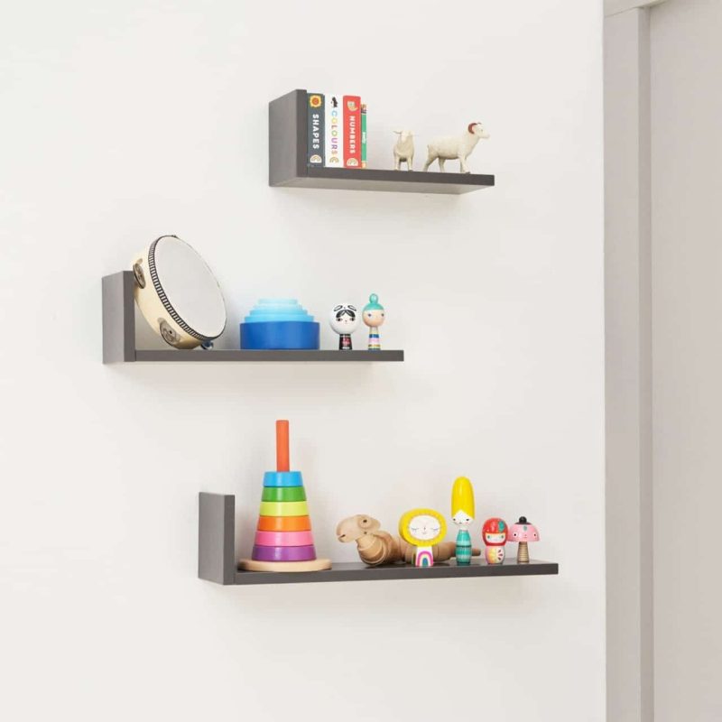 Tutti Bambini Rio Set of Three L-Shaped Wall Shelves - Slate Grey