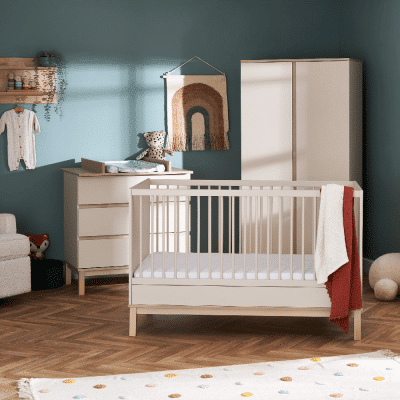 Obaby Astrid 4 Piece Nursery Room Set/Mattress- Satin/Oak