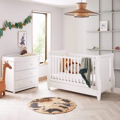 Stella Dropside Bed 2 Piece Nursery Room Set/Mattress - White
