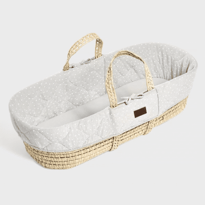 Little Green Sheep Natural Knitted Moses Basket & Mattress Printed Dove