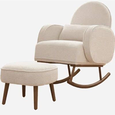 Tutti Bambini Micah Boucle Rocking Chair and Footstool - Fresh Cream