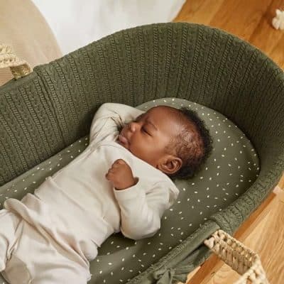 Little Green Sheep Knitted Moses Basket and Rocking Stand Bundle - Juniper