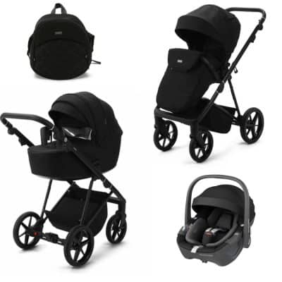 Mee-Go Milano Evo 3in1 Travel System Abstract Black + Pebble 360 Car Seat