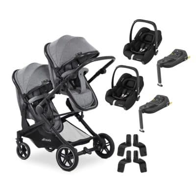 Hauck Melange Grey Atlantic Twin Stroller With 2 x Cabriofix and Base