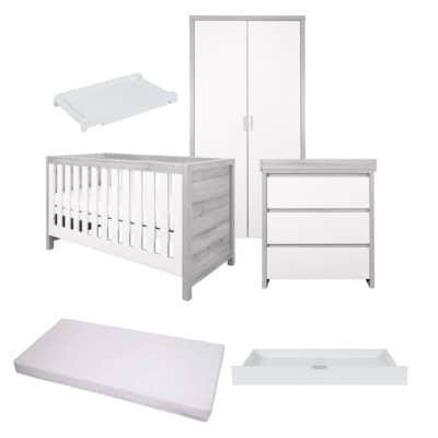 Tutti Bambini Modena 6 Piece Room Set/Underdrawer/Cot Top Changer - Grey Ash/White