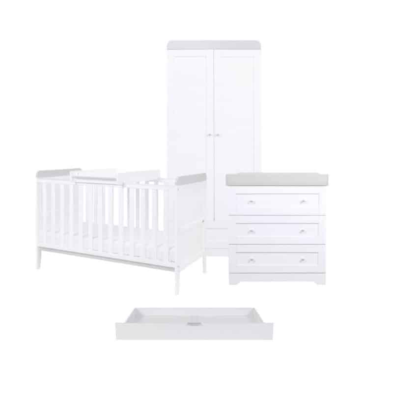 Tutti Bambini Rio 5 Piece Nursery Room Set/Underdrawer/Cot Top Changer - White Dove Grey